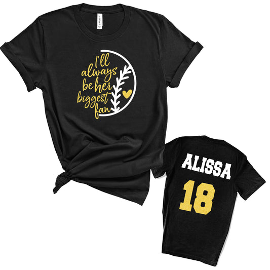 Softball I'll Always Be Her Biggest Fan Personalized Glitter Design Unisex Soft Bella + Canvas Jersey T Shirt - 3001