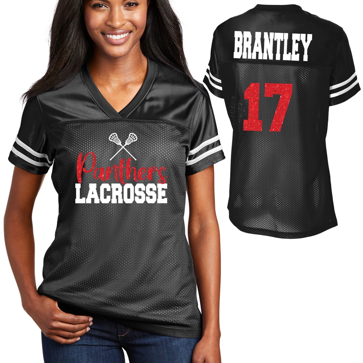 Lacrosse Team Glitter Design Women's Sport-Tek Replica Football Jersey - LST307