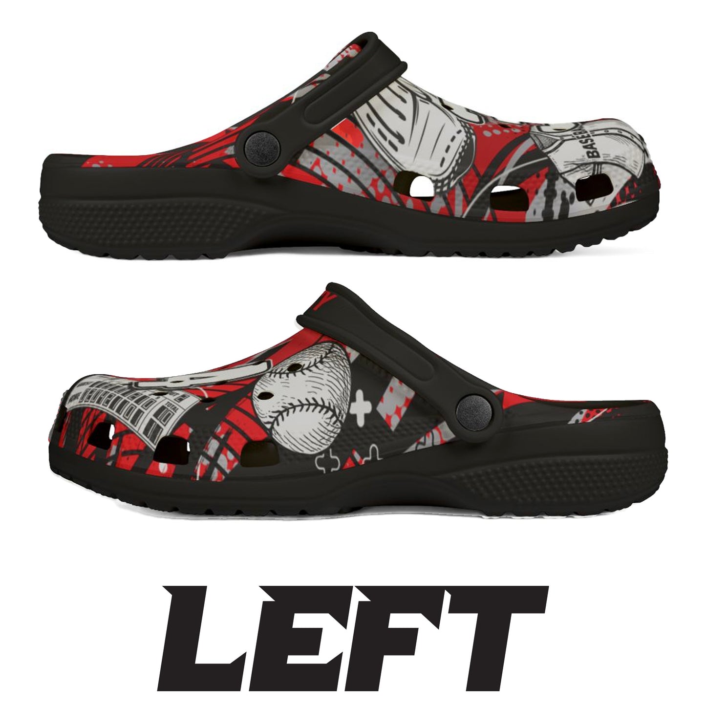 Personalized Custom Red Velocity Child and Adult Baseball Clogs Shoes