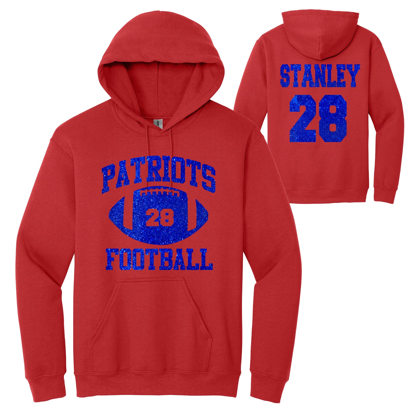 Patriots Football Glitter Design Red Gildan Heavy Cotton Blend Hoodie Sweatshirt -3.18500
