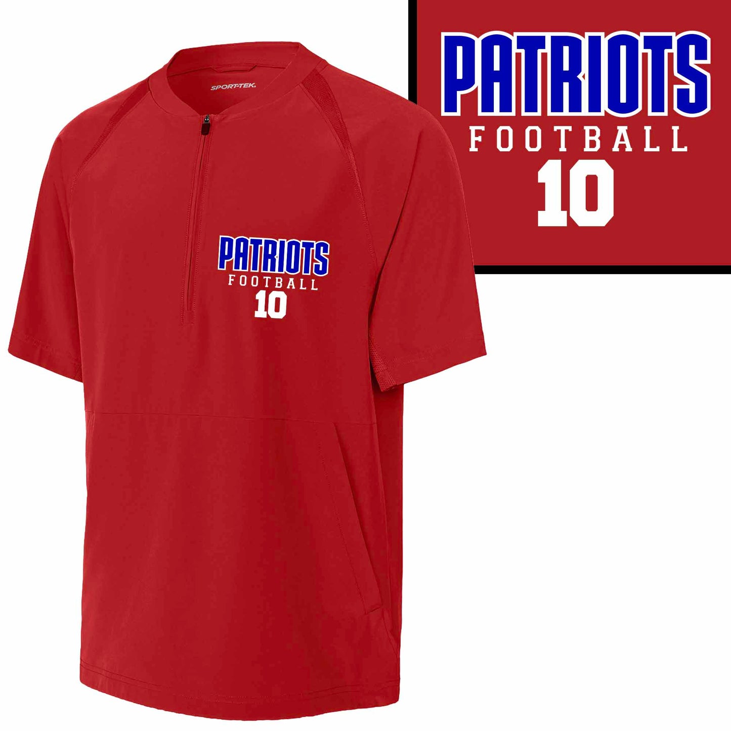 Patriots Football Team Custom Personalized Unisex 1/2-Zip Short Sleeve Training Jacket by Sport Tek - JST489