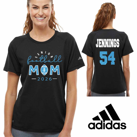 Senior Football Mom Personalized Glitter Design Women's Adidas Cotton Blend T Shirt - 1.A557