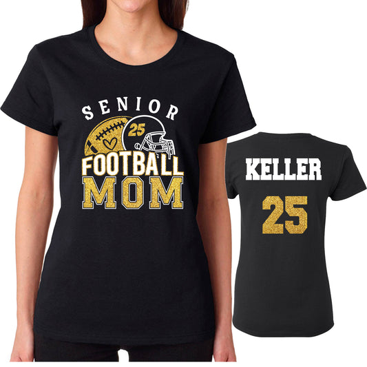 Senior Football Mom Glitter Team Design Women's Gildan Tee Shirt - 5000L