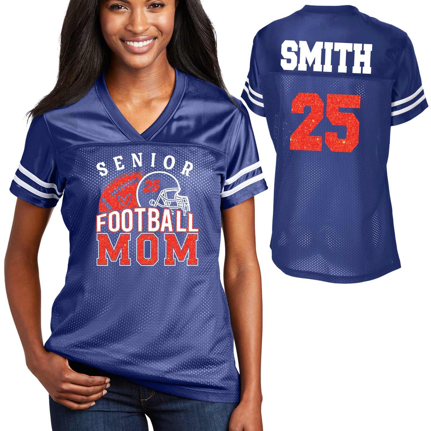 Senior Football Mom Glitter Team Design Women's Sport-Tek Replica Football Jersey - LST307