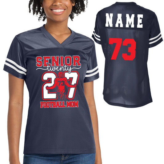 Senior Patriots Football Mom Team Design Women's Navy Sport-Tek Replica Football Jersey - LST307