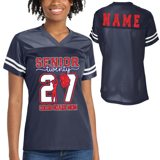 Patriots Senior Color Guard Mom Glitter Team Design Women's Navy Sport-Tek Replica Football Jersey - LST307