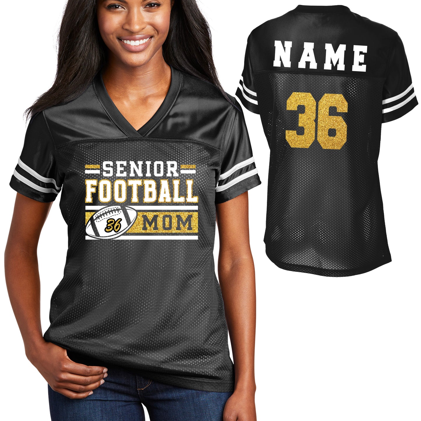 Senior Football Mom Glitter Team Design Women's Sport-Tek Replica Football Jersey - LST307