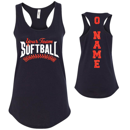 Custom Softball Team Glitter Deisgn Next Level Fitted Racerback Tank Top - 101.1533