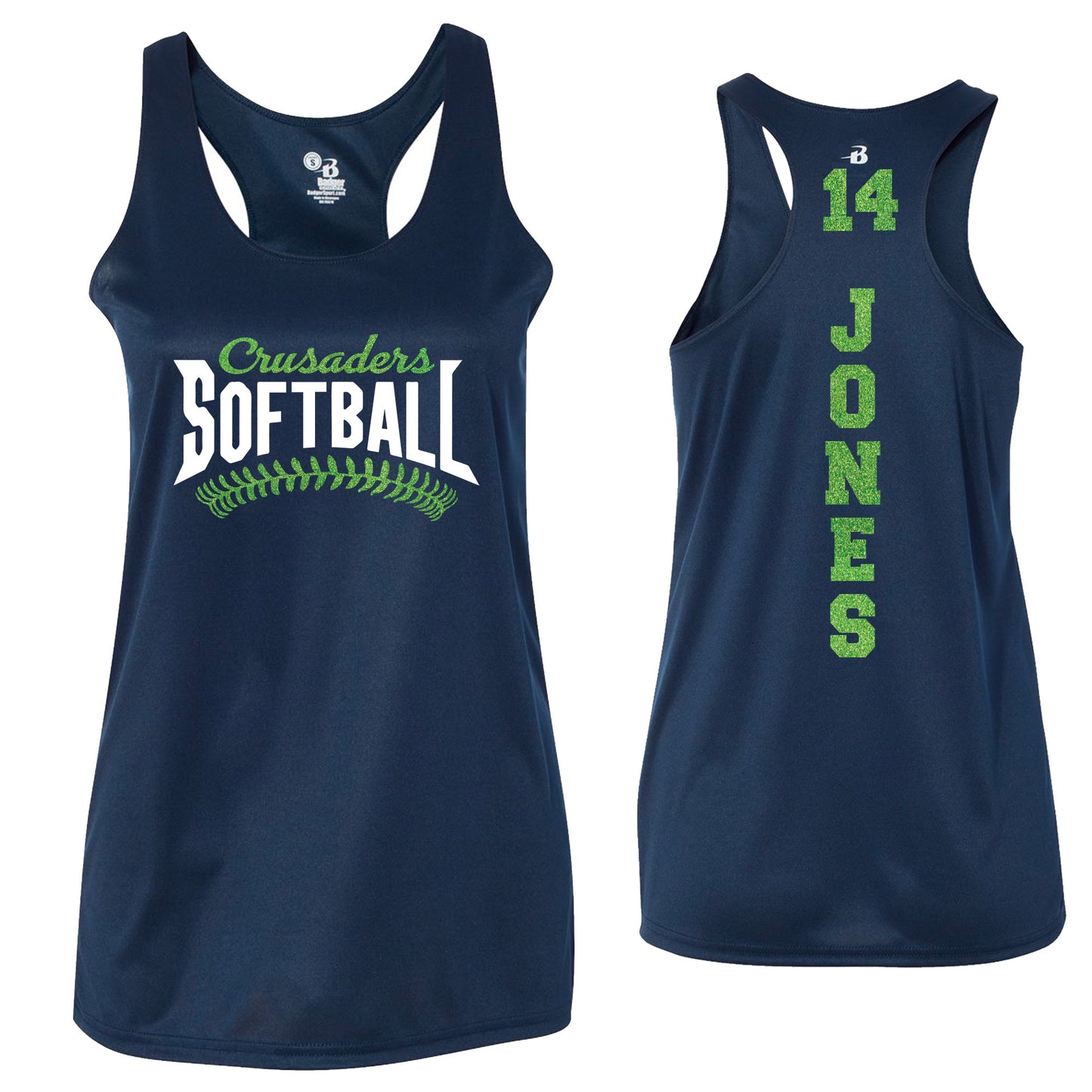 Custom Softball Team Glitter Deisgn Badger DRI FIT Racerback Tank Top - 4166