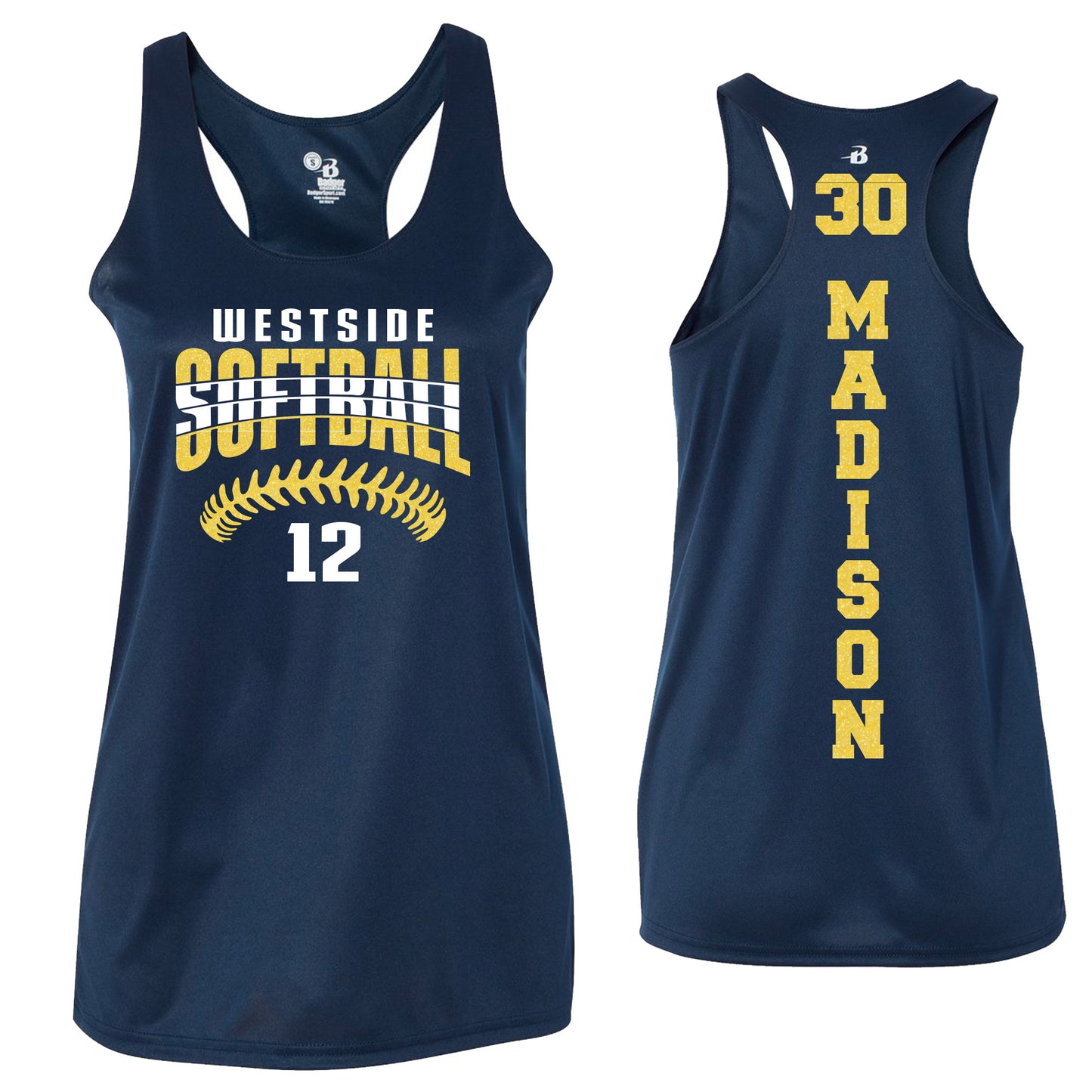 Custom Softball Team Glitter Deisgn Badger DRI FIT Racerback Tank Top - 4166