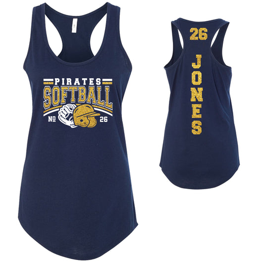 Custom Softball Team Glitter Deisgn Next Level Fitted Racerback Tank Top - 21.1533