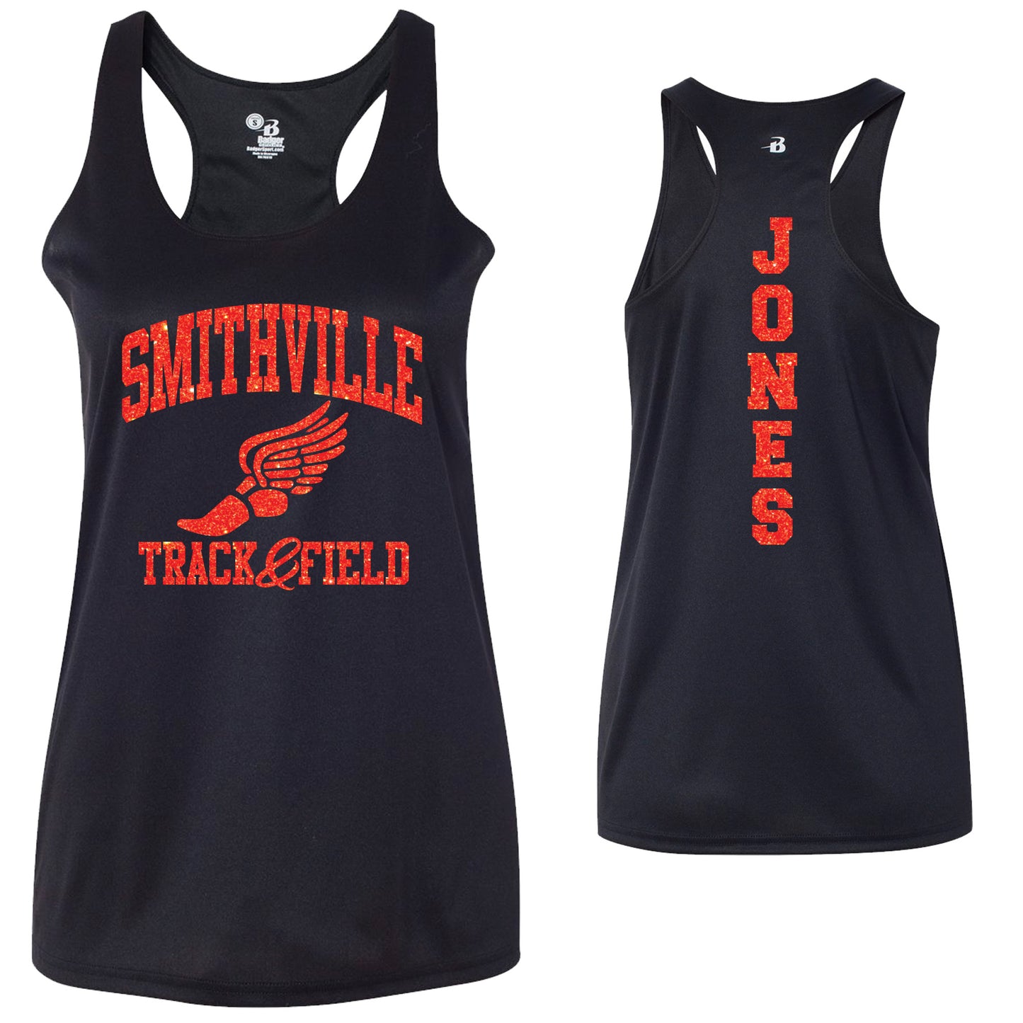 Custom Track and Field Team Glitter Design Badger DRI FIT Racerback Tank Top - 4166