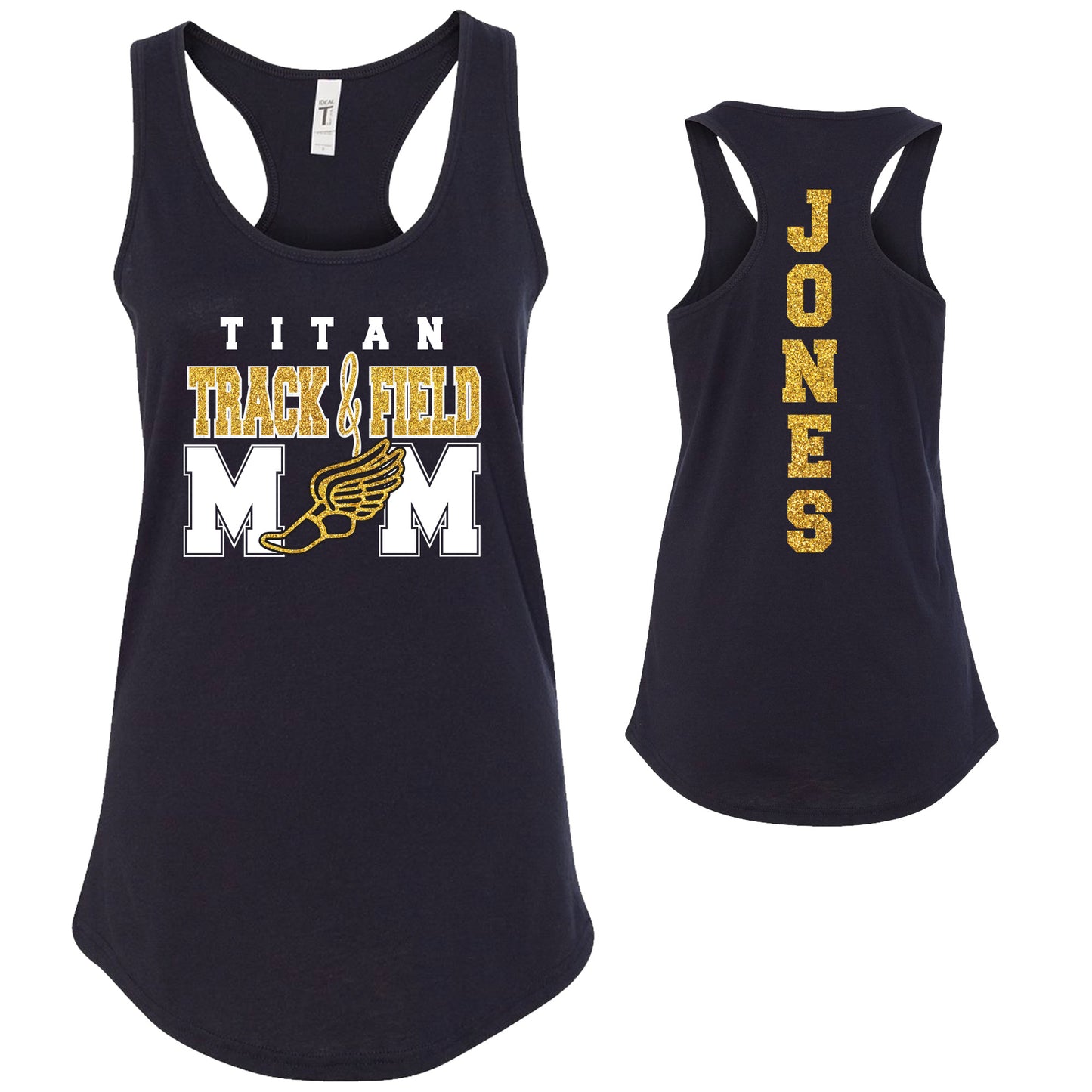 Custom Track Mom Glitter Deisgn Next Level Fitted Racerback Tank Top - 1533