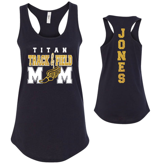 Custom Track Mom Glitter Deisgn Next Level Fitted Racerback Tank Top - 1533