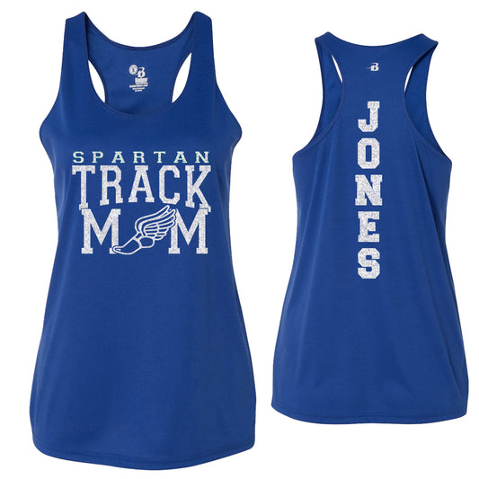 Custom Track and Field Mom Glitter Design Badger DRI FIT Racerback Tank Top - 4166