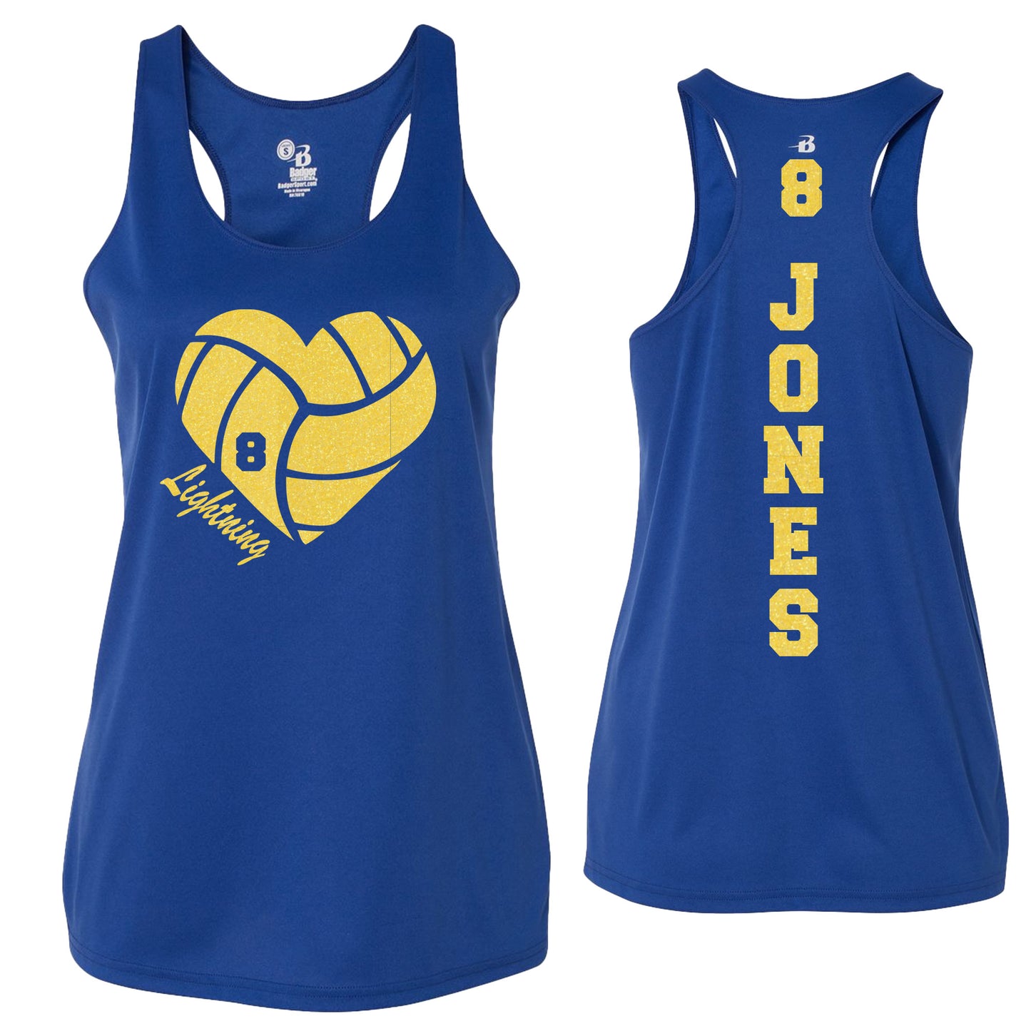 Custom Volleyball Heart Glitter Design Badger DRI FIT Racerback Tank Top - 4166