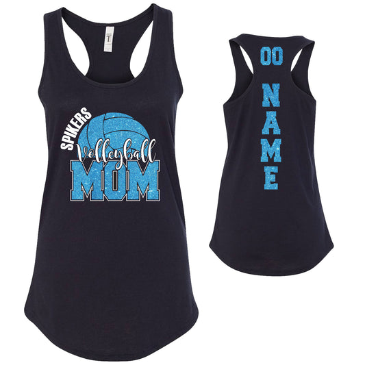 Custom Volleyball Team Mom Glitter Design Next Level Fitted Racerback Tank Top - 1533